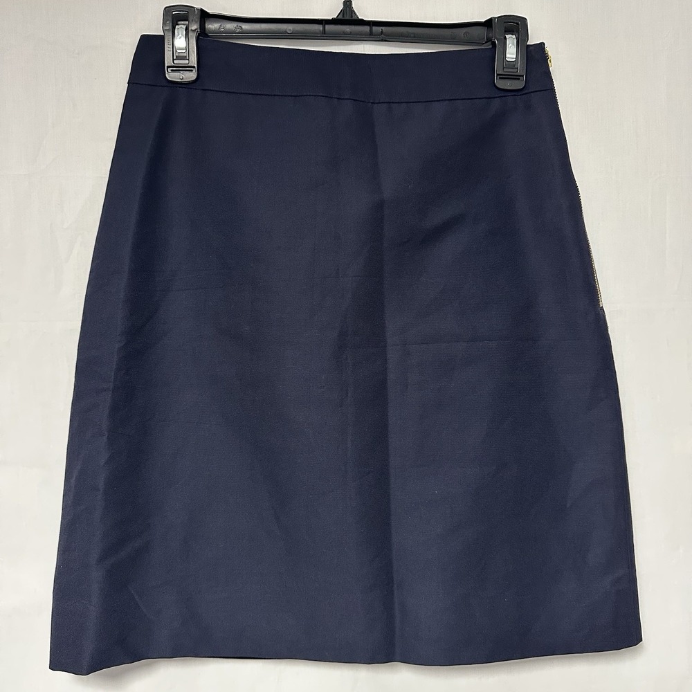 Kate Spade Women's 2 Navy Blue Skirt The Rules A Line Skirt Side Zip Silk Blend